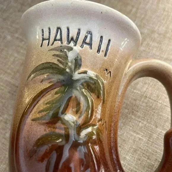 VTG (1981) K&S Hawaiian Creations Stoneware Palm Tree Hawaii Coffee Mug - Picture 2 of 4